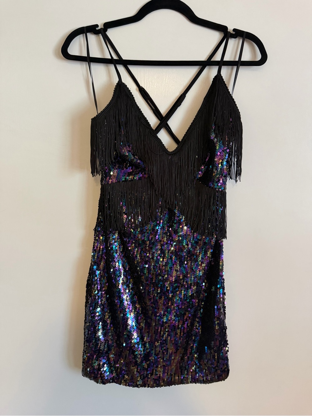 Black Sequin Fringe Mini Dress - Sleek Party Dress